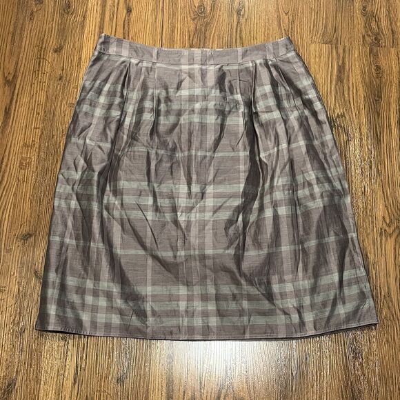 Burberry London Skirt Womens 10 Purple Gray Plaid Check Cotton Silk Blend Lined - Picture 5 of 6